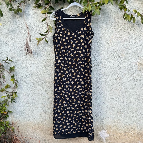 Vintage Guess Collection Black & Yellow Floral Midi Maxi Dress, Y2K Streetwear - Picture 2 of 13